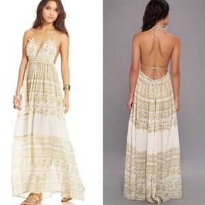 Free People Endless Summer Aztec Green Cream Triangle Top Maxi Dress. Size Small